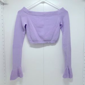 Cropped Off Shoulder Ruffled Sleeves Top (Lavender)